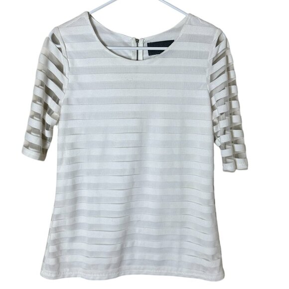 ANTHROPOLOGIE Sunday in Brooklyn Striped Sheer Sleeve Top Size Large - Picture 1 of 8